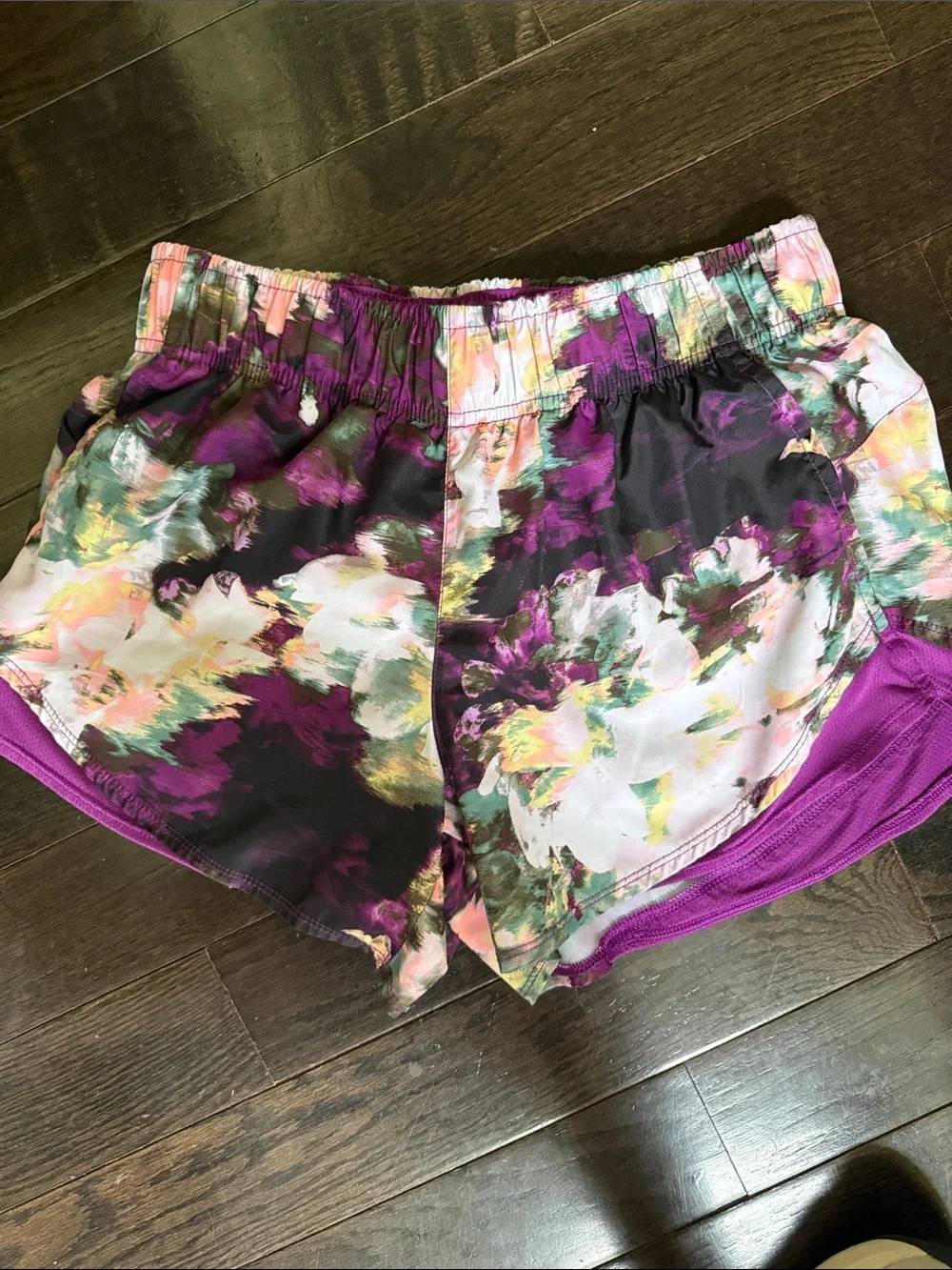 Athletic Works Purple Floral Print Running Shorts